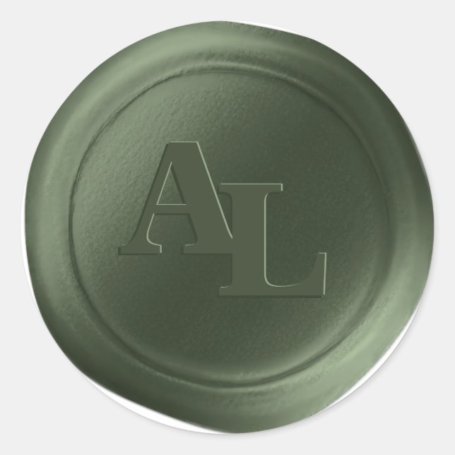 Juniper Green Wax Seal Monogram Wedding Stickers (Front)