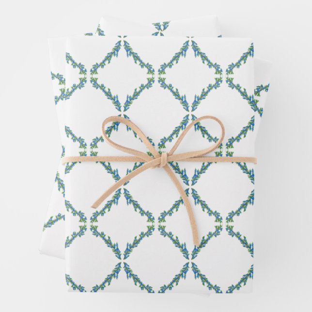 Juniper Trellis Winter Greens Gift Wrap (In situ)