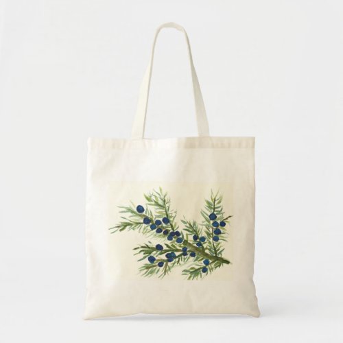 Juniper twig with blue berries tote bag