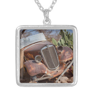 Junk car silver plated necklace