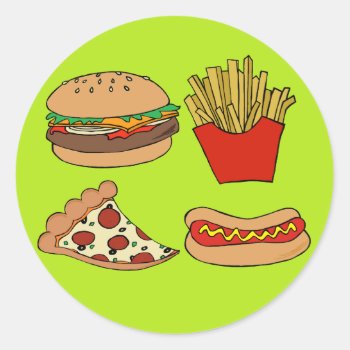 Junk Food Design Classic Round Sticker by ComicDaisy at Zazzle