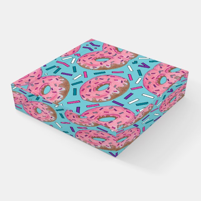 Junk Food Foodie Pink Teal Donut Doughnut Sprinkle Paperweight (Angled)