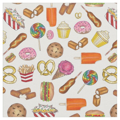 Junk Food Junkie Burger Donut Lollipop Ice Cream Fabric