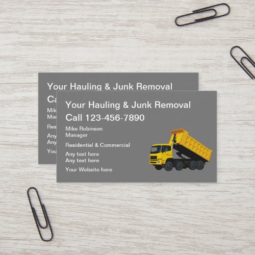 Junk Hauling And Removal Editable Business Cards