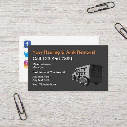 Junk Hauling And Removal Services Business Card
