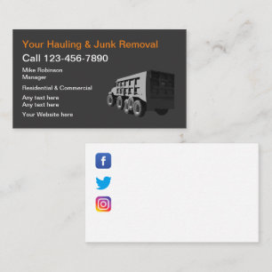 Junk Hauling And Removal Services Business Card