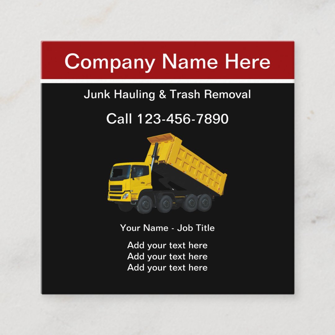 Junk Hauling And Trash Removal Square Business Card | Zazzle