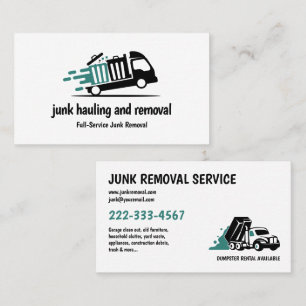 JUNK HAULING TRASH REMOVAL TEAL BLACK BUSINESS CARD