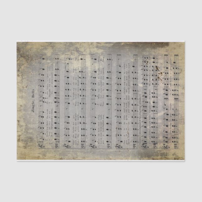 Junk Journal Water Damaged Grunge Jingle Bells   Tissue Paper (Front)