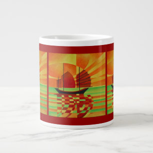 Junk on Sea of Green Cubist Abstract Giant Coffee Mug