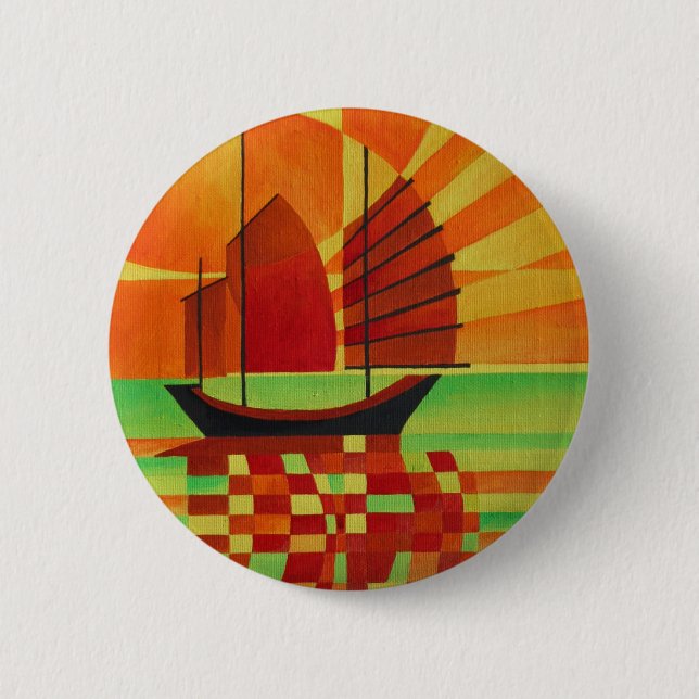 Junk on Sea of Green Cubist Abstract Pinback Button (Front)