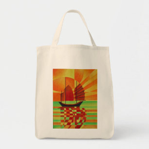 Junk on Sea of Green Cubist Abstract Tote Bag