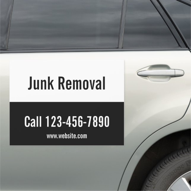 Junk Removal Black and White Phone Number Website Car Magnet (In Situ)