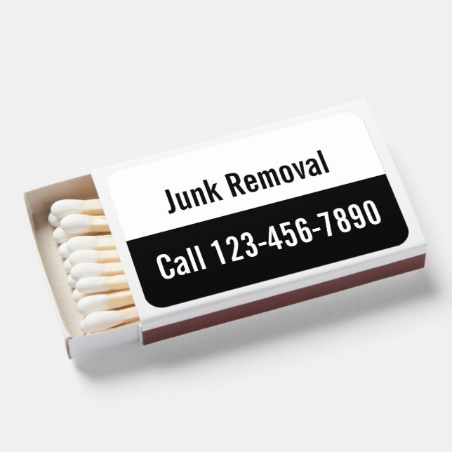 Junk Removal Black and White Phone Promotional Matchboxes (Front Open)