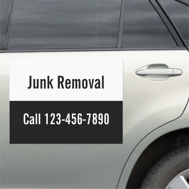 Junk Removal Black and White Promotional Car Magnet (In Situ)