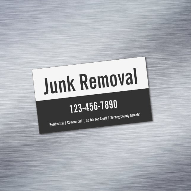 Junk Removal Black and White Promotional Template Business Card Magnet (In Situ)