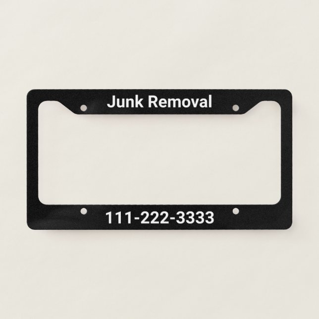 Junk Removal Black and White Template License Plate Frame (Front)