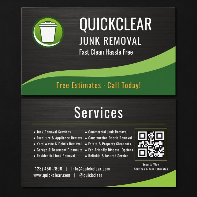 Junk Removal QR Code Metallic Business Card (Creator Uploaded)