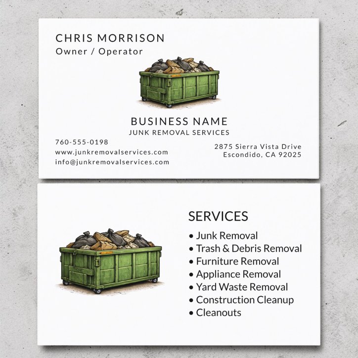 Junk Removal Services Professional Business Card