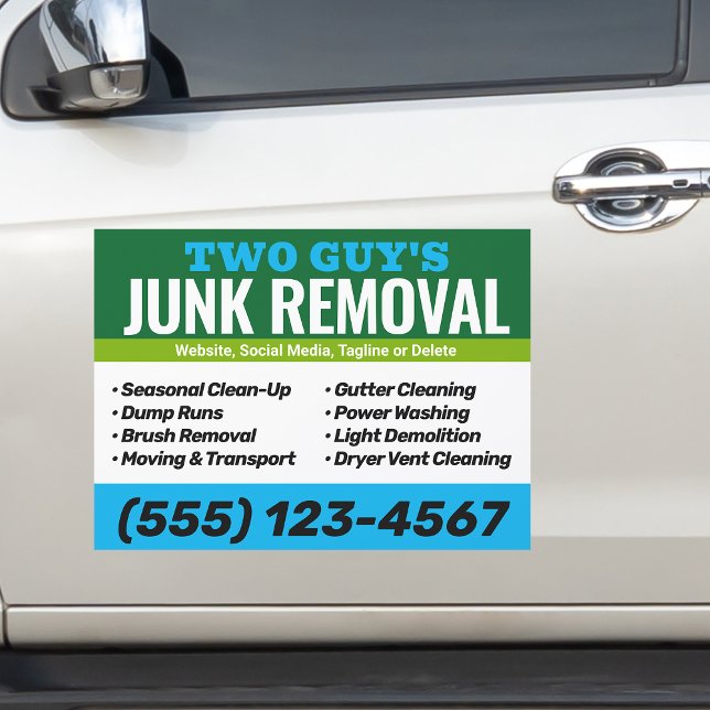 Junk Removal & Waste Hauling Car Magnet (junk removal car sign with service  list)