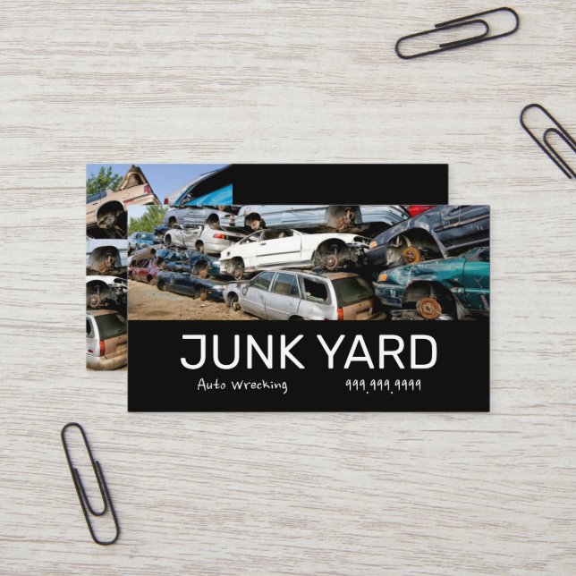 Junk Yard Auto Wrecking Removal Recycling Metal Business Card (Front/Back In Situ)