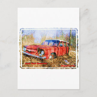 Junk Yard Memories Red Corvair Station Wag Postcard