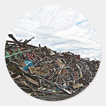 Junk Yard Scrap Metal At Depot Classic Round Sticker by CountryCorner at Zazzle