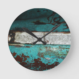 Junk Yard vintage car 50's teal aqua Round Clock