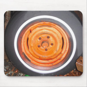 Junk Yard vintage Wheel, orange black and white Mouse Pad