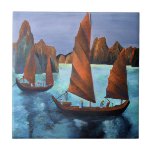 Junks In The Descending Dragon Bay Ceramic Tile
