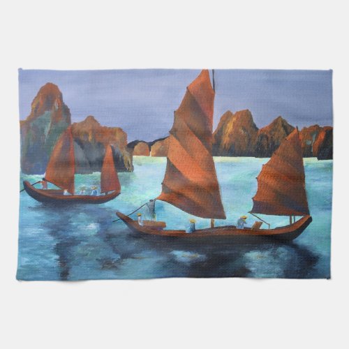 Junks In The Descending Dragon Bay Kitchen Towel