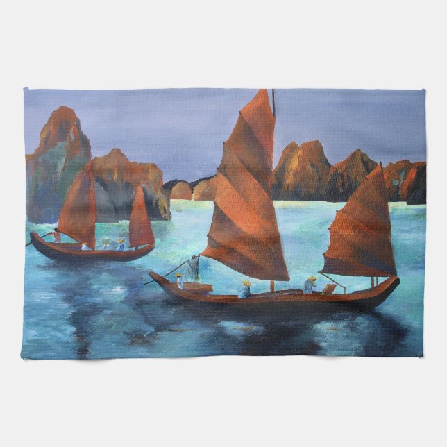 Junks In The Descending Dragon Bay Kitchen Towel (Horizontal)