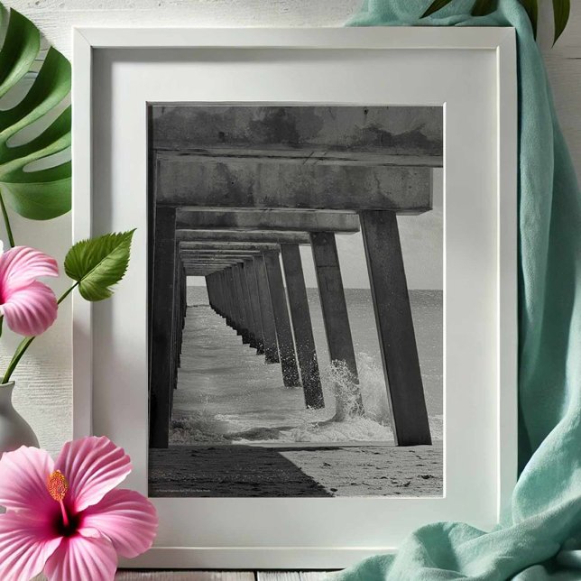 Juno Beach Pier Black and White Photography Photo Print (Juno Beach, Florida pier black and white photography by Victoria Grigaliunas of Do Tell A Belle)
