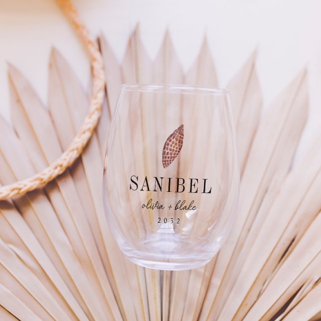 Junonia Seashell Destination Wedding Favor Stemless Wine Glass (Creator Uploaded)