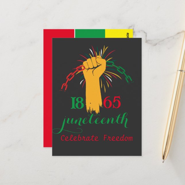 Junteenth 1865 celebrate freedom broken chain postcard (Front/Back In Situ)
