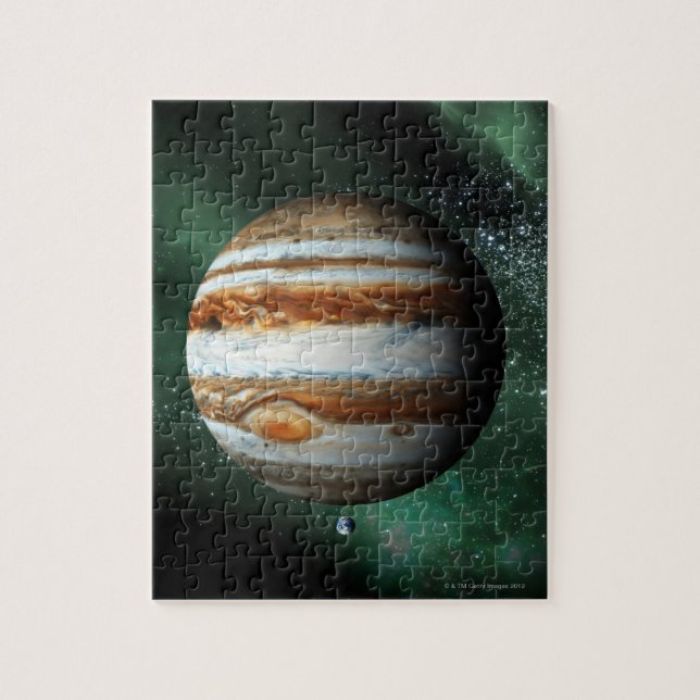 Jupiter and Earth Comparison Jigsaw Puzzle (Vertical)