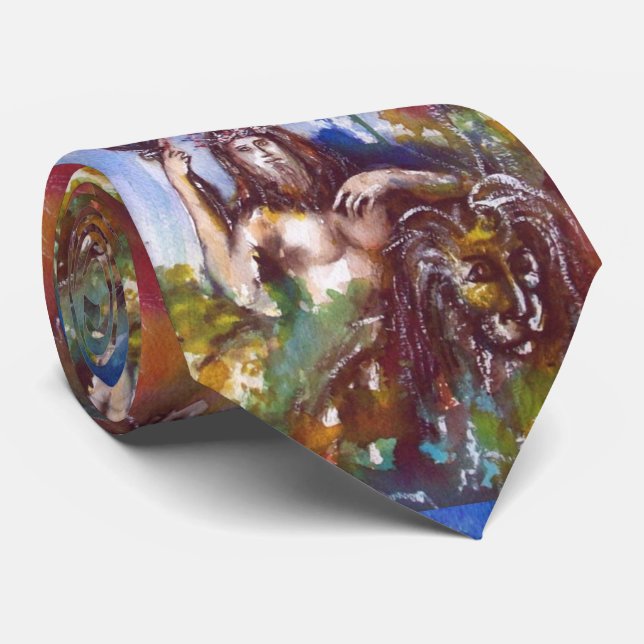 JUPITER AND LION Greek Mythology Blue Brown Neck Tie (Rolled)