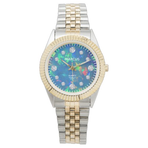 Jupiter Blue Fire Opal Diamond Custom Name Gift Watch