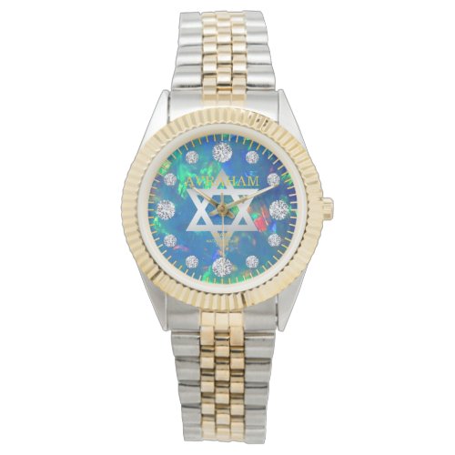 Jupiter Blue Sea Fire Opal Diamond Custom Name Watch
