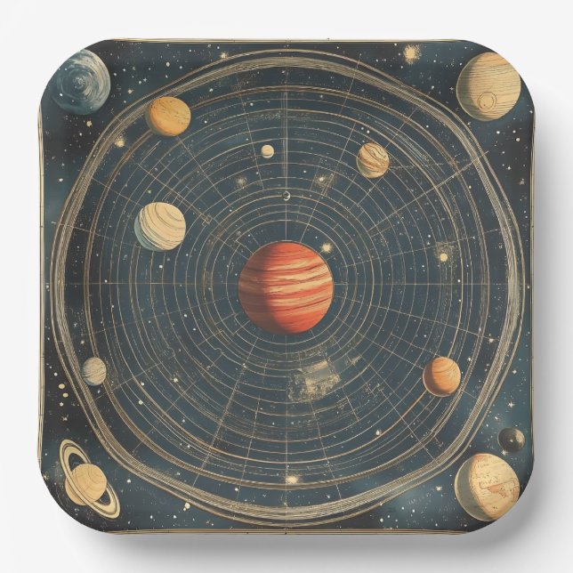 Jupiter-Centered Celestial Chart Design (2) Paper Plates (Front)