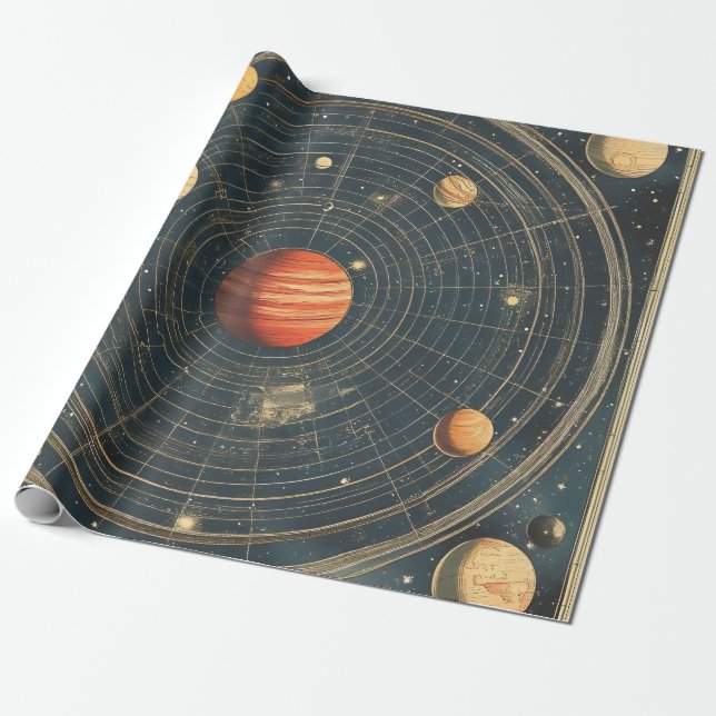 Jupiter-Centered Celestial Chart Design (2) Wrapping Paper (Unrolled)