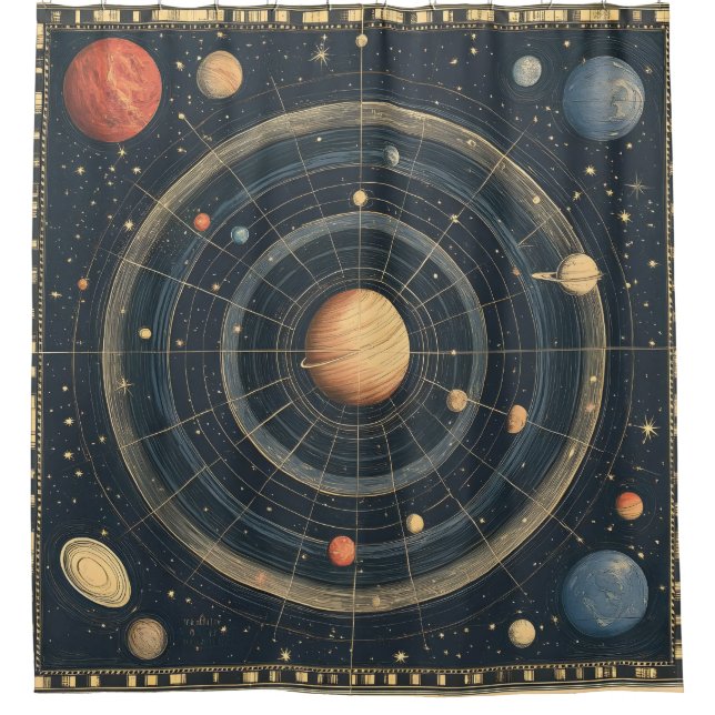 Jupiter-Centered Celestial Chart Design (3) Shower Curtain (Front)