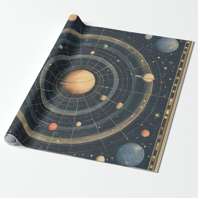 Jupiter-Centered Celestial Chart Design (3) Wrapping Paper (Unrolled)