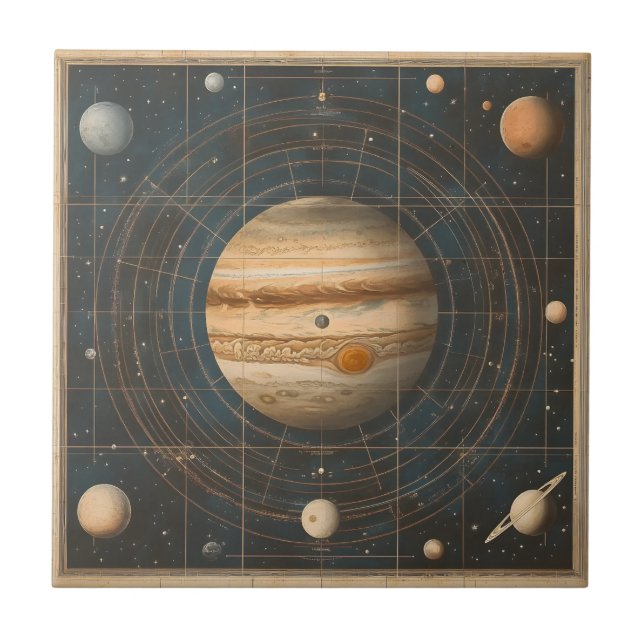 Jupiter-Centered Celestial Chart Design Ceramic Tile (Front)