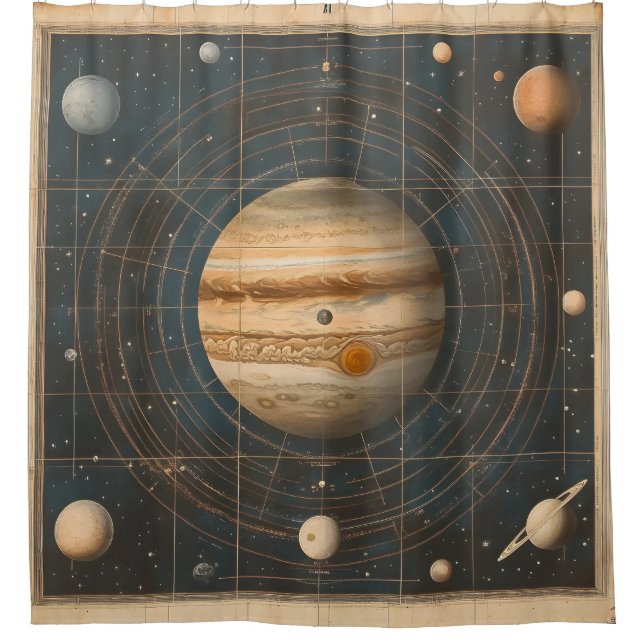Jupiter-Centered Celestial Chart Design Shower Curtain (Front)