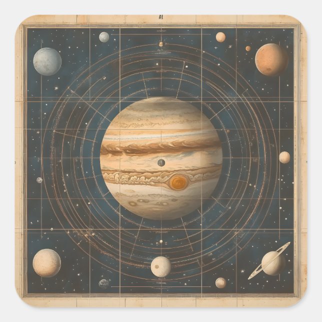 Jupiter-Centered Celestial Chart Design Square Sticker (Front)