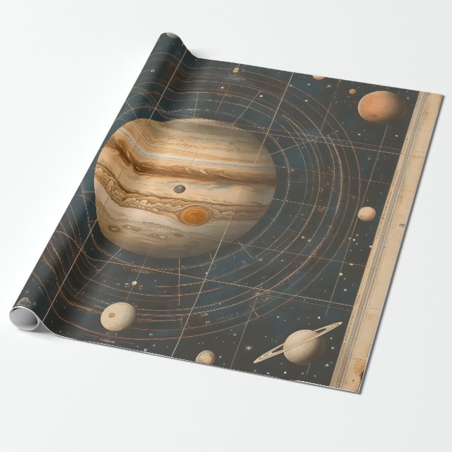 Jupiter-Centered Celestial Chart Design Wrapping Paper (Unrolled)