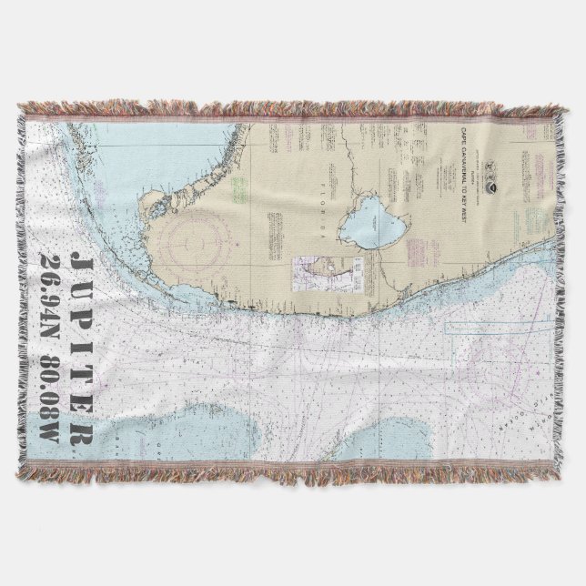 Jupiter FL Hometown Latitude Longitude Nautical Throw Blanket (Front)