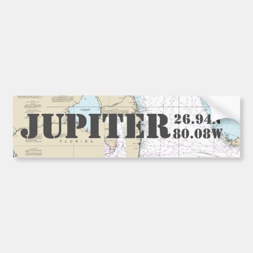 Jupiter FL Latitude Longitude Navigation Chart Bumper Sticker