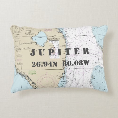 Jupiter Florida Nautical Chart Latitude Longitude Decorative Pillow
